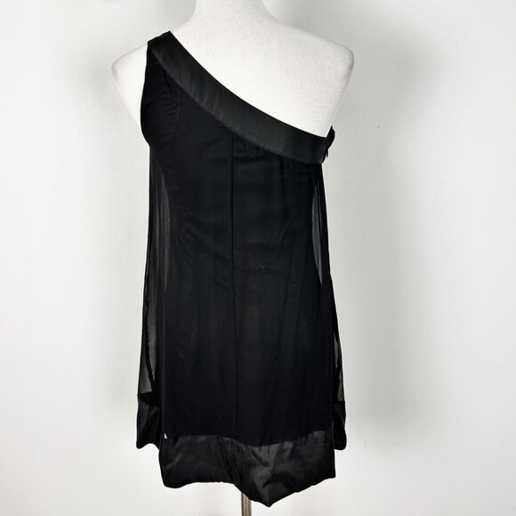 Y2K Bebe One Shoulder Silk Mini Dress Flowy Whimsical Dark Fairy Size 2 Women's - Picture 4 of 5